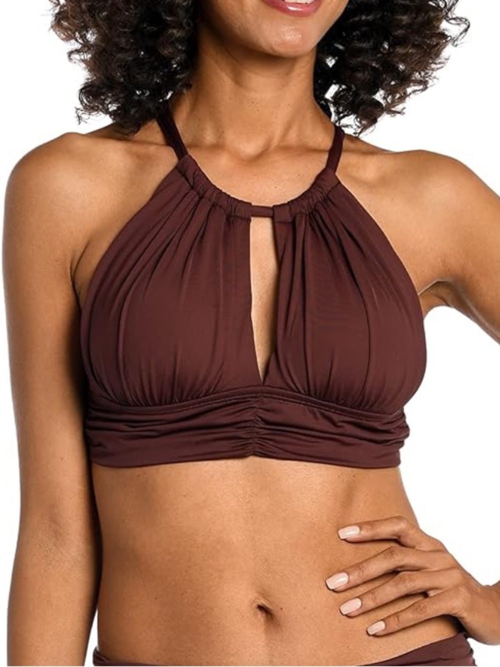 NWT LA BLANCA High Neck Midkini Bikini Swimsuit Top Java size 16